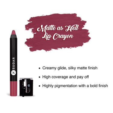 SUGAR Cosmetics Matte as Hell Lip Crayon | Lasts upto 8hrs | Water Resistent Lipstick for Women | 2.5gm - 28 Honey Rider